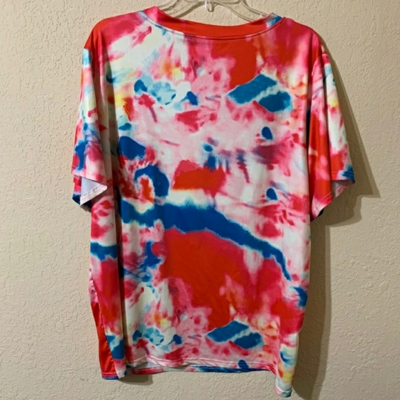 Shein Pink & Blue Tie Dye Short Sleeve Tee Size 2X - Picture 2 of 4